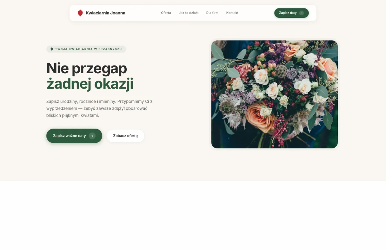 Kwiaciarnia Joanna — kwiaciarnia z przypomnieniami o okazjach