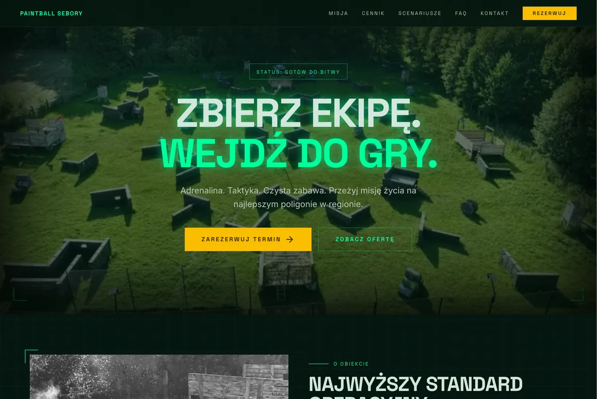Realizacja Paintball Sebory — strona z systemem rezerwacji